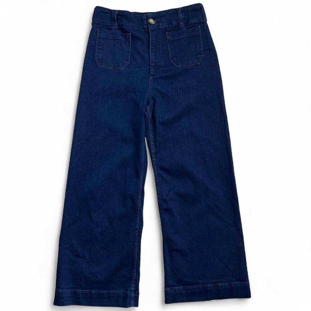 The Colette Crop High-Rise Wide-Leg Jeans by Maeve in Dark Denim size 30